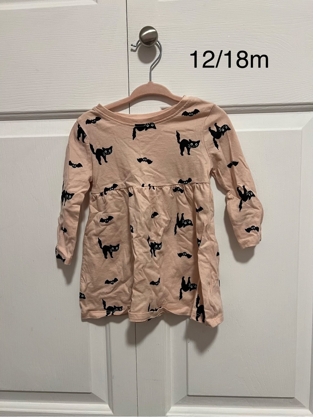 Old Navy Long-Sleeve Pink Cat & Bat Print Dress